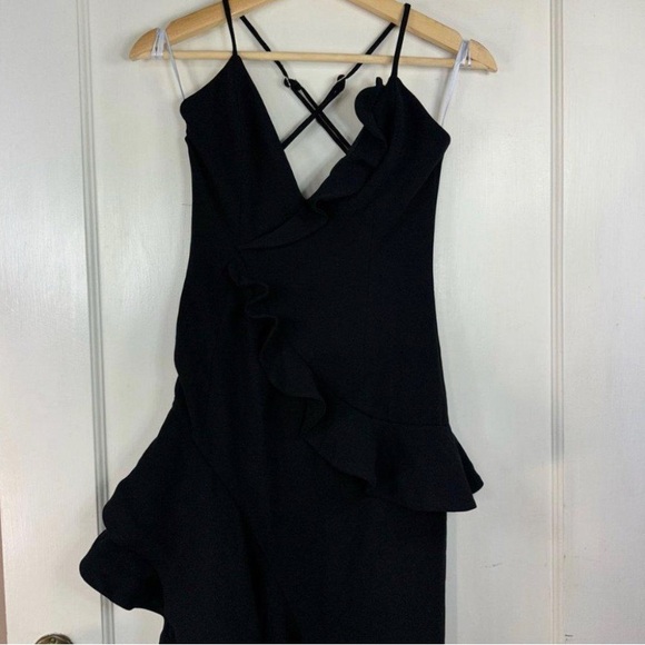 NWT Lovers and Friends Black Ruffle Asymmetrical Riya Gown - Picture 5 of 11